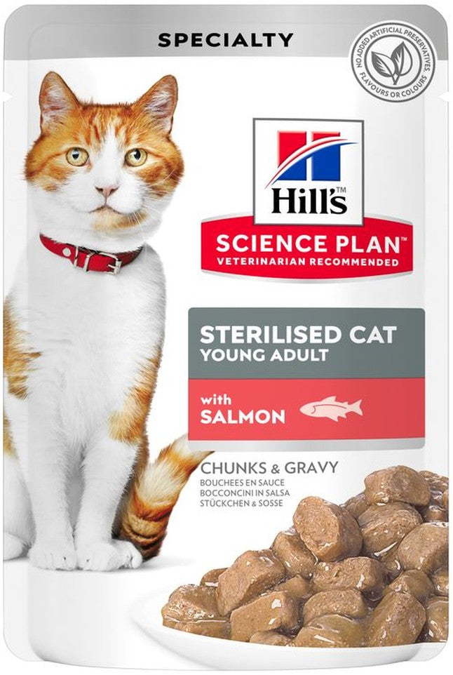 Artikel mit dem Namen Hills Science Plan Katze Young Adult Sterilised Cat Lachs im Shop von zoo.de , dem Onlineshop für nachhaltiges Hundefutter und Katzenfutter.