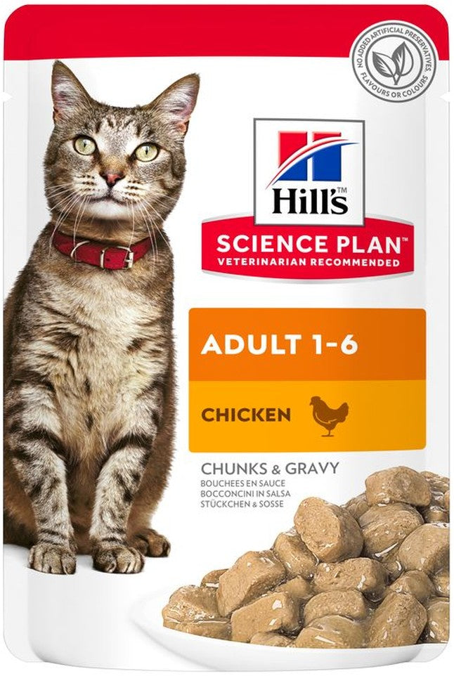 Artikel mit dem Namen Hills Science Plan Katze Adult Huhn Frischebeutel im Shop von zoo.de , dem Onlineshop für nachhaltiges Hundefutter und Katzenfutter.