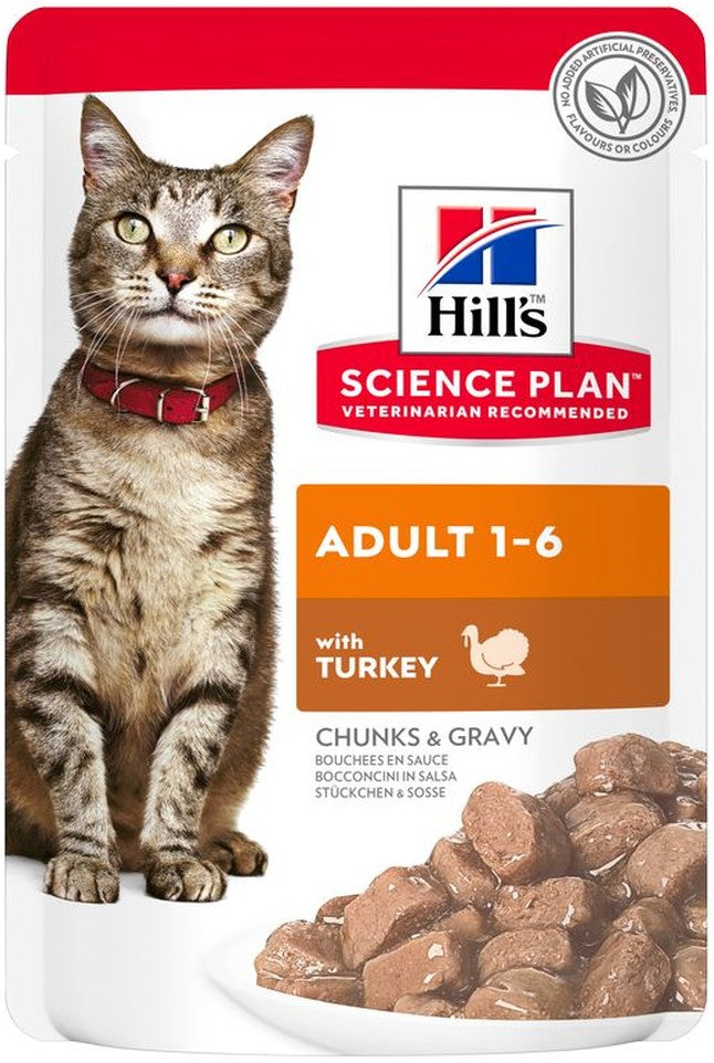 Artikel mit dem Namen Hills Science Plan Katze Adult Truthahn Frischebeutel im Shop von zoo.de , dem Onlineshop für nachhaltiges Hundefutter und Katzenfutter.