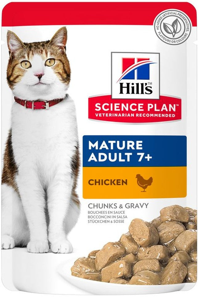 Artikel mit dem Namen Hills Science Plan Katze Mature Adult Huhn Frischebeutel im Shop von zoo.de , dem Onlineshop für nachhaltiges Hundefutter und Katzenfutter.