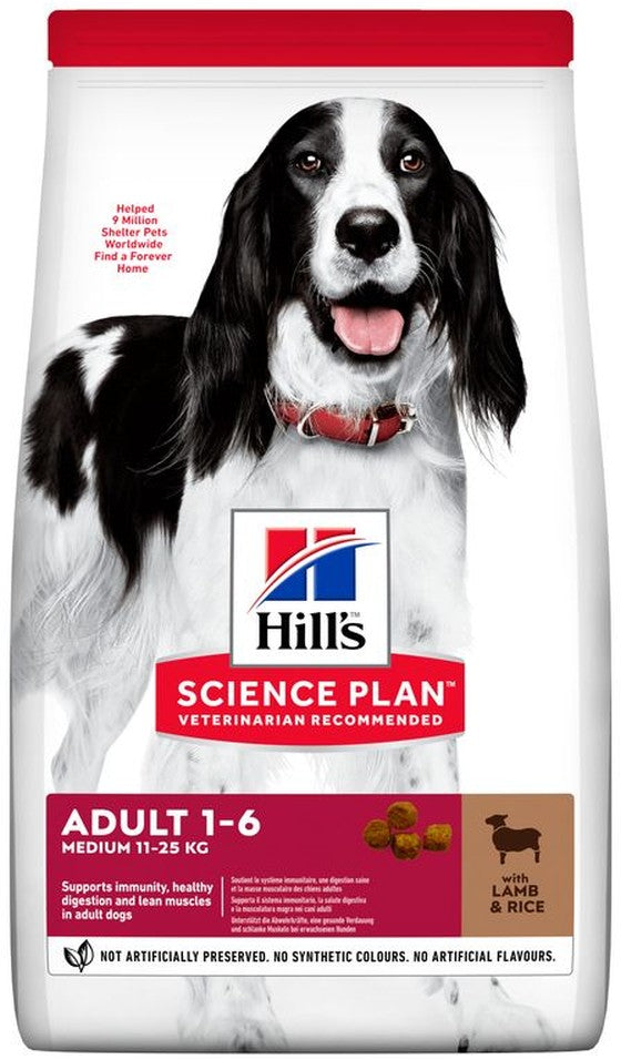 Artikel mit dem Namen Hills Science Plan Hund Adult Medium Lamm &amp; Reis im Shop von zoo.de , dem Onlineshop für nachhaltiges Hundefutter und Katzenfutter.