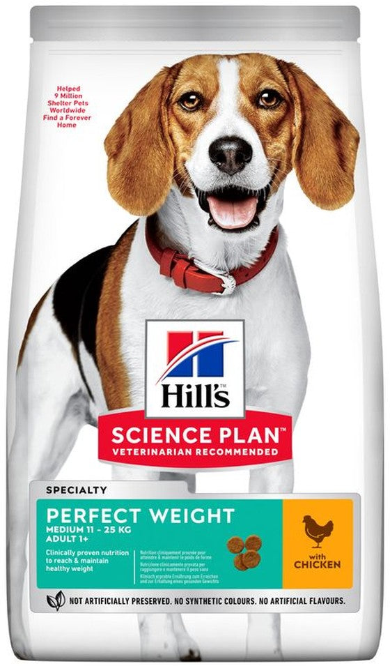 Artikel mit dem Namen Hills Science Plan Hund Adult Perfect Weight Medium Huhn im Shop von zoo.de , dem Onlineshop für nachhaltiges Hundefutter und Katzenfutter.