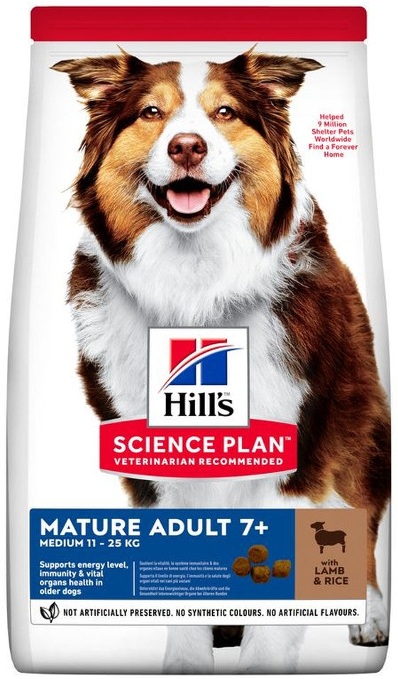 Artikel mit dem Namen Hills Science Plan Hund Mature Adult 7+ Medium Lamm &amp; Reis im Shop von zoo.de , dem Onlineshop für nachhaltiges Hundefutter und Katzenfutter.
