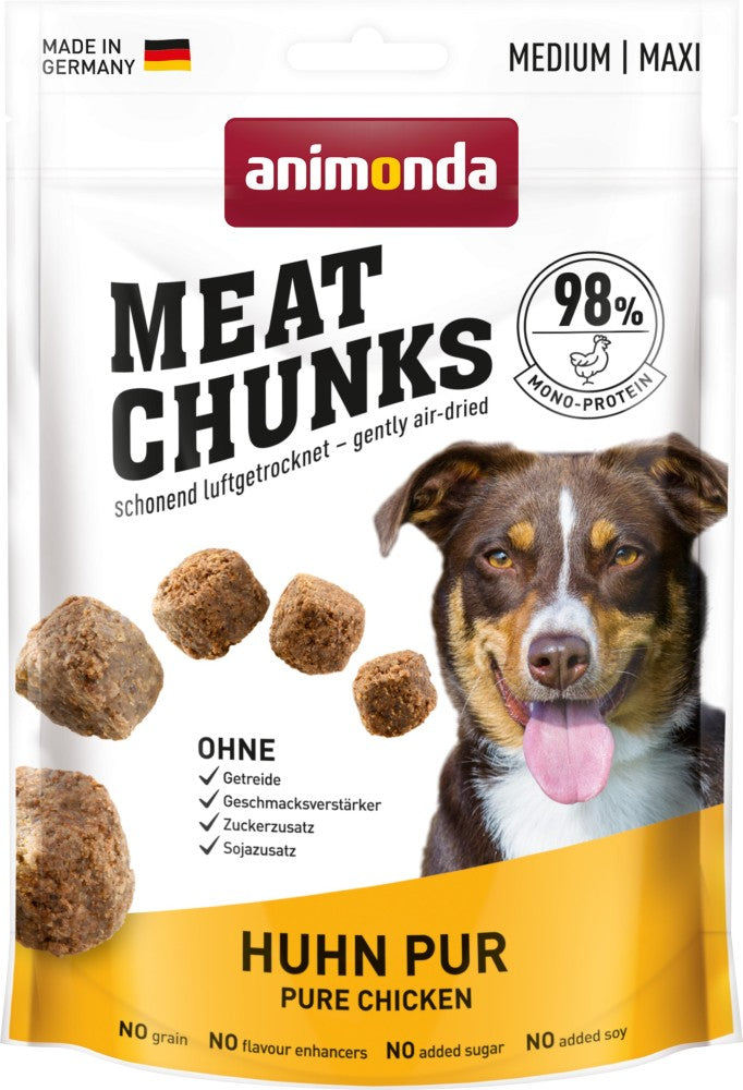 Artikel mit dem Namen Animonda Dog Snack Meat Chunks Huhn pur im Shop von zoo.de , dem Onlineshop für nachhaltiges Hundefutter und Katzenfutter.