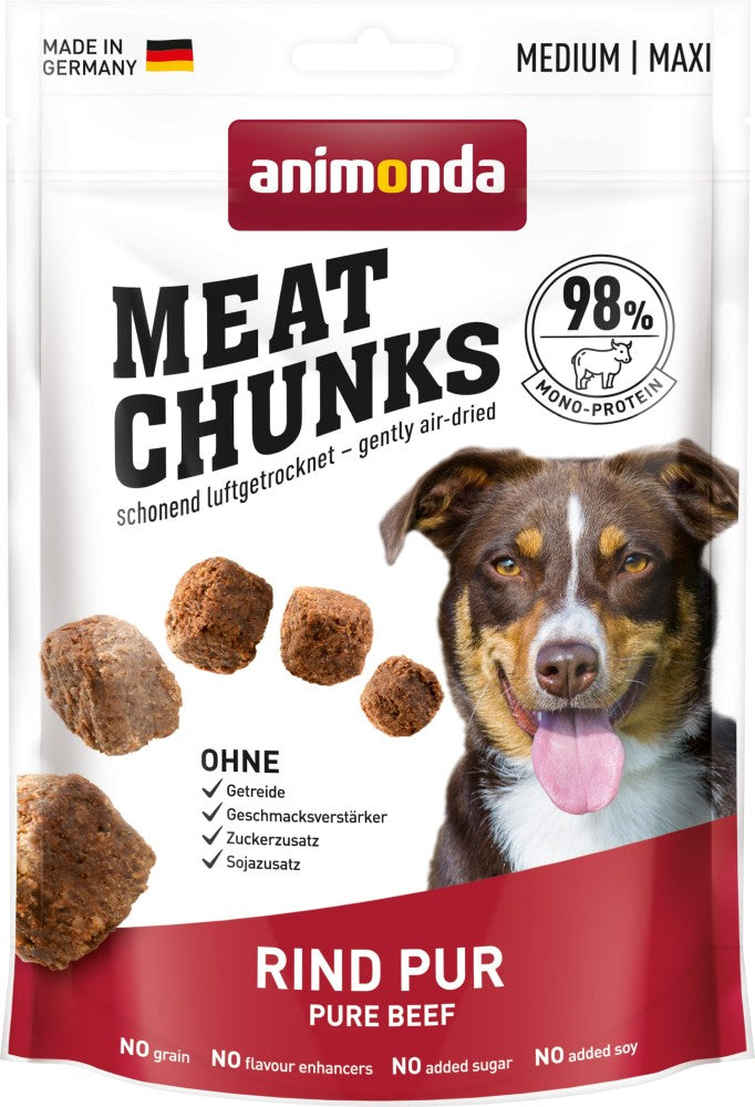 Artikel mit dem Namen Animonda Dog Snack Meat Chunks Rind pur im Shop von zoo.de , dem Onlineshop für nachhaltiges Hundefutter und Katzenfutter.