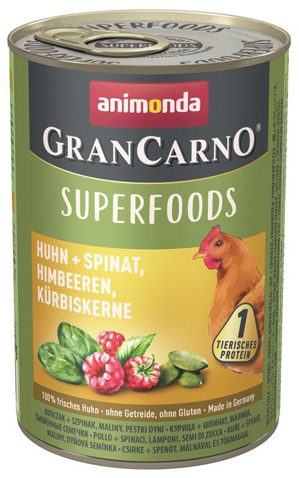 Artikel mit dem Namen Animonda Dog GranCarno Adult Superfood Huhn + Spinat im Shop von zoo.de , dem Onlineshop für nachhaltiges Hundefutter und Katzenfutter.