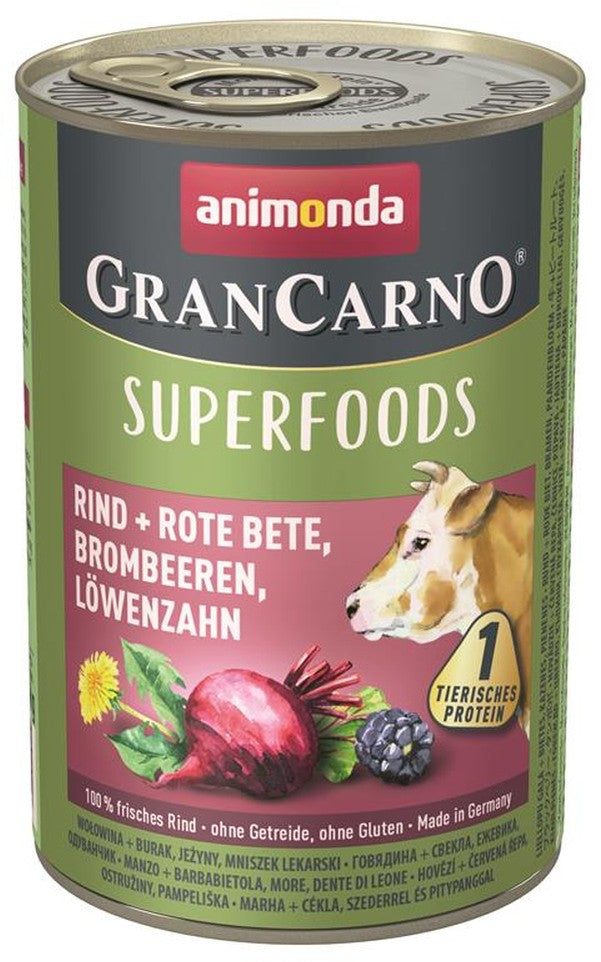Artikel mit dem Namen Animonda Dog GranCarno Adult Superfood Rind + Rote Beete im Shop von zoo.de , dem Onlineshop für nachhaltiges Hundefutter und Katzenfutter.