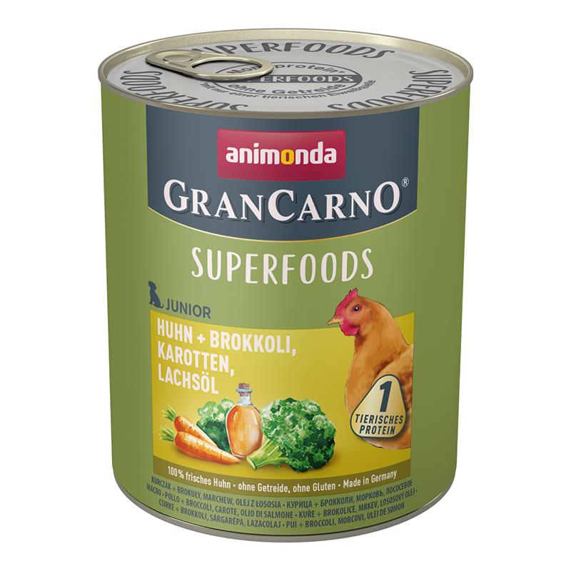 Artikel mit dem Namen Animonda Dog GranCarno Superfoods Junior Huhn &amp; Brokkoli im Shop von zoo.de , dem Onlineshop für nachhaltiges Hundefutter und Katzenfutter.