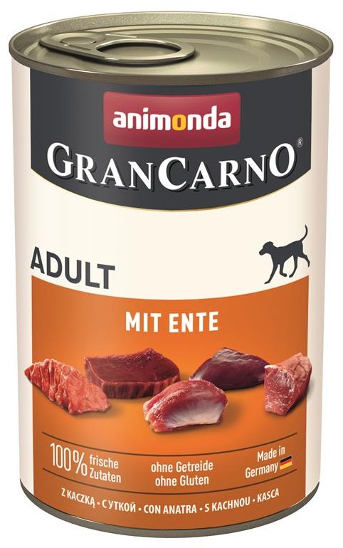 Artikel mit dem Namen Animonda Dog GranCarno Adult mit Ente im Shop von zoo.de , dem Onlineshop für nachhaltiges Hundefutter und Katzenfutter.