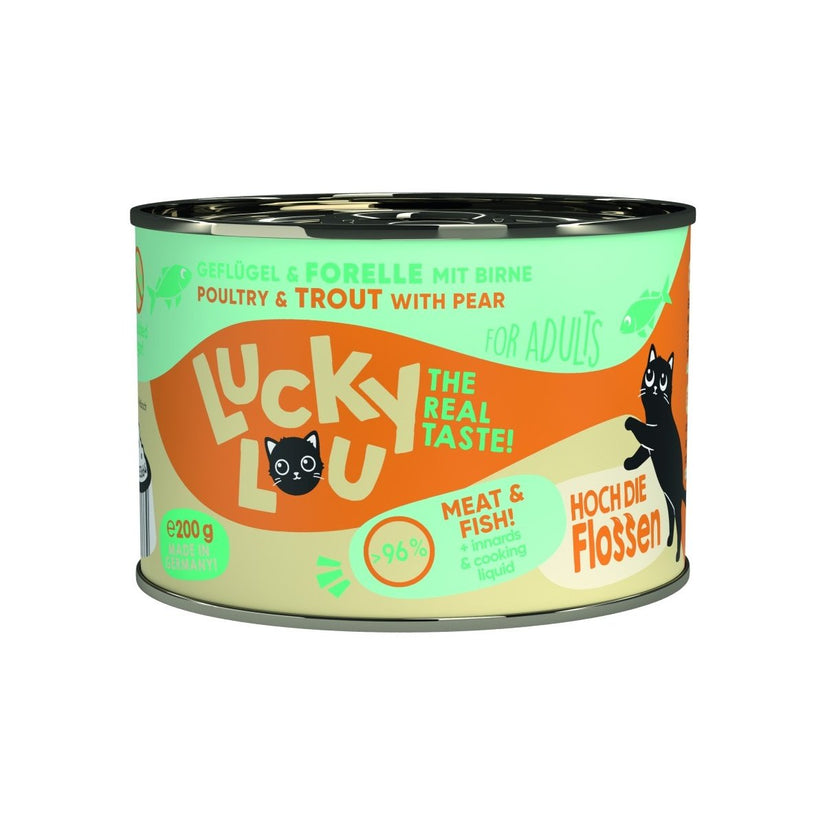 Artikel mit dem Namen Lucky Lou Lifestage Adult Geflügel + Forelle im Shop von zoo.de , dem Onlineshop für nachhaltiges Hundefutter und Katzenfutter.