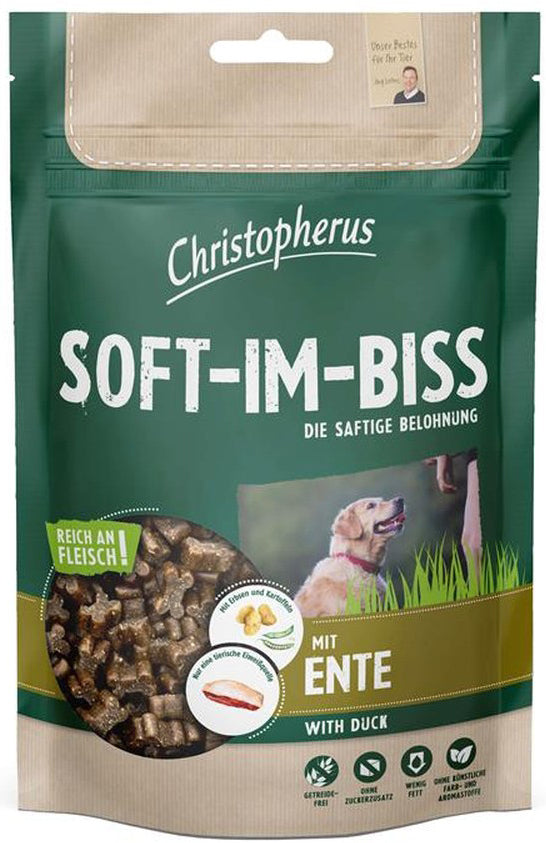 Artikel mit dem Namen Christopherus Snacks Soft-Im-Biss mit Ente im Shop von zoo.de , dem Onlineshop für nachhaltiges Hundefutter und Katzenfutter.