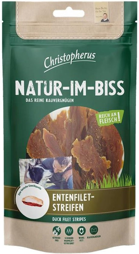 Artikel mit dem Namen Christopherus Snack Entenfiletstreifen im Shop von zoo.de , dem Onlineshop für nachhaltiges Hundefutter und Katzenfutter.