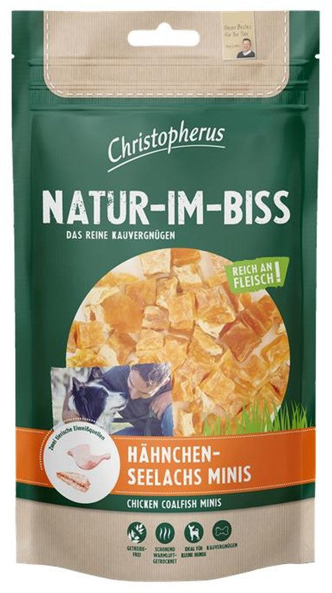 Artikel mit dem Namen Christopherus Snack Natur-Im-Biss Hähnchen-Seelachs Minis im Shop von zoo.de , dem Onlineshop für nachhaltiges Hundefutter und Katzenfutter.
