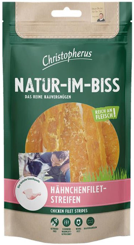 Artikel mit dem Namen Christopherus Snack Hähnchenfiletstreifen im Shop von zoo.de , dem Onlineshop für nachhaltiges Hundefutter und Katzenfutter.
