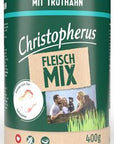 Artikel mit dem Namen Christopherus Fleischmix - mit Truthahn im Shop von zoo.de , dem Onlineshop für nachhaltiges Hundefutter und Katzenfutter.
