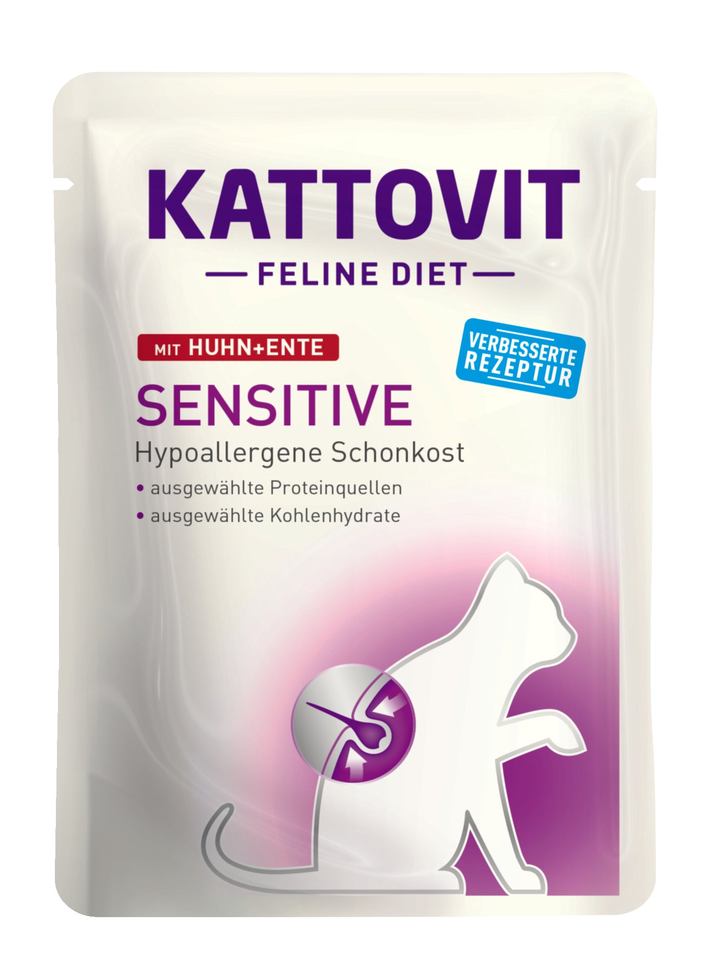 Artikel mit dem Namen Kattovit Feline Diet Sensitive Huhn + Ente im Shop von zoo.de , dem Onlineshop für nachhaltiges Hundefutter und Katzenfutter.