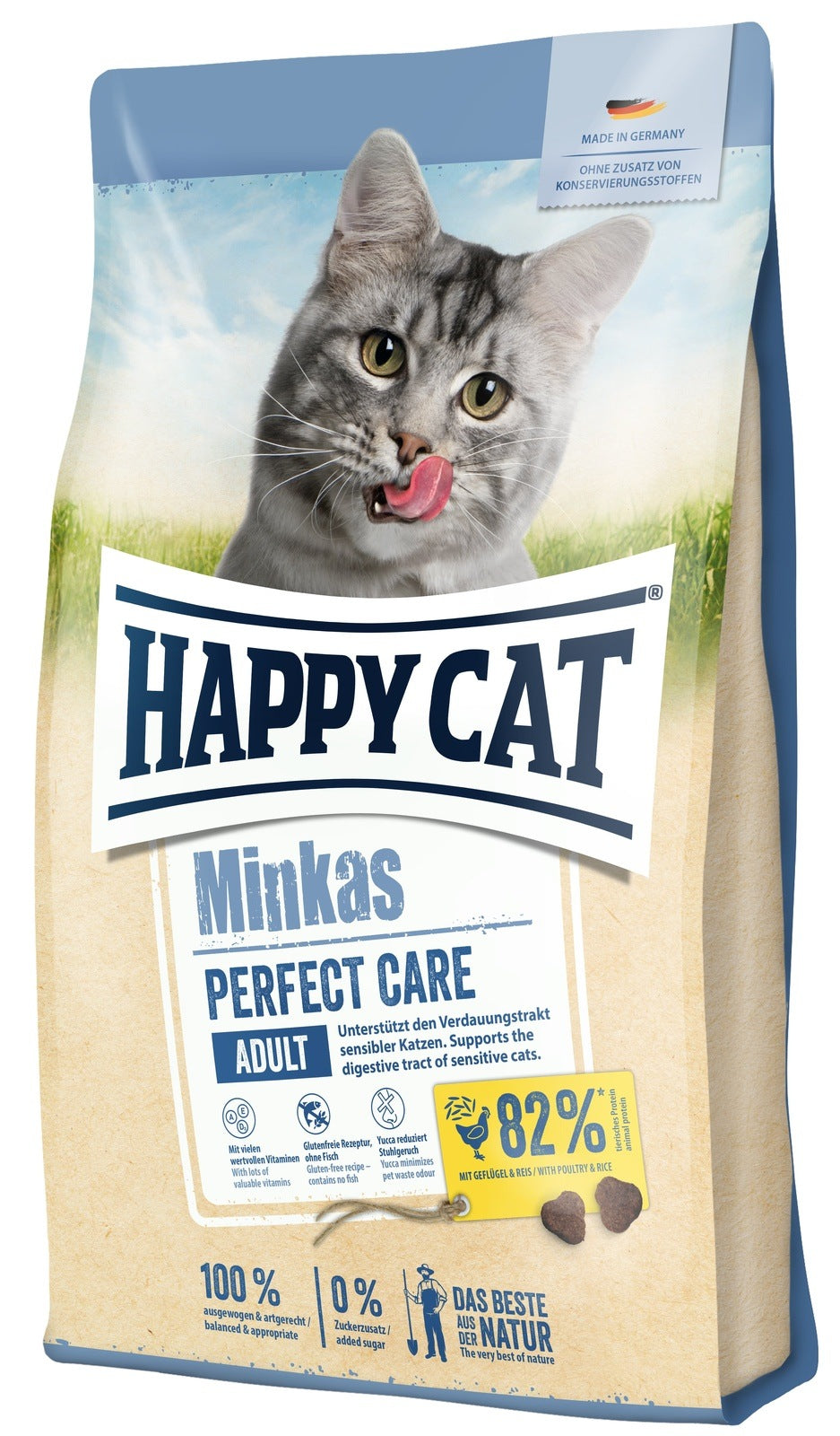 Artikel mit dem Namen Happy Cat Minkas Perfect Care Geflügel & Reis im Shop von zoo.de , dem Onlineshop für nachhaltiges Hundefutter und Katzenfutter.