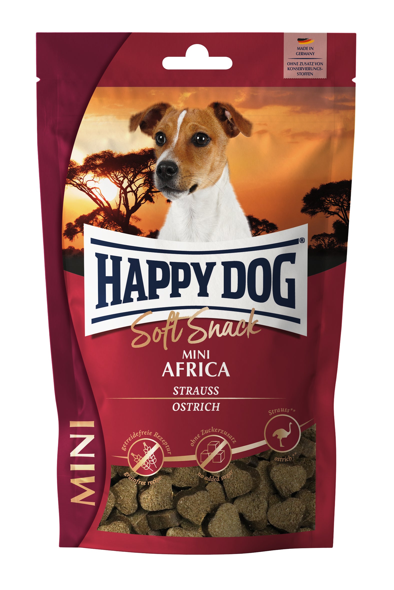 Artikel mit dem Namen Happy Dog Soft Snack Mini Africa im Shop von zoo.de , dem Onlineshop für nachhaltiges Hundefutter und Katzenfutter.