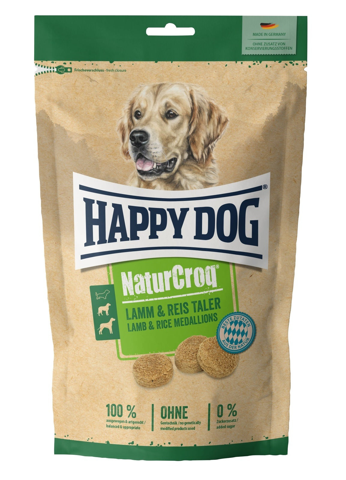 Artikel mit dem Namen Happy Dog NaturCroq Lamm-Reis-Taler im Shop von zoo.de , dem Onlineshop für nachhaltiges Hundefutter und Katzenfutter.