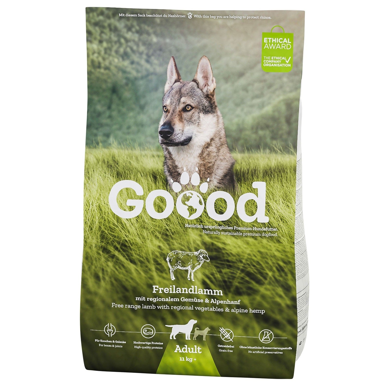 Artikel mit dem Namen GOOOD Adult Freilandlamm Trockenfutter im Shop von zoo.de , dem Onlineshop für nachhaltiges Hundefutter und Katzenfutter.