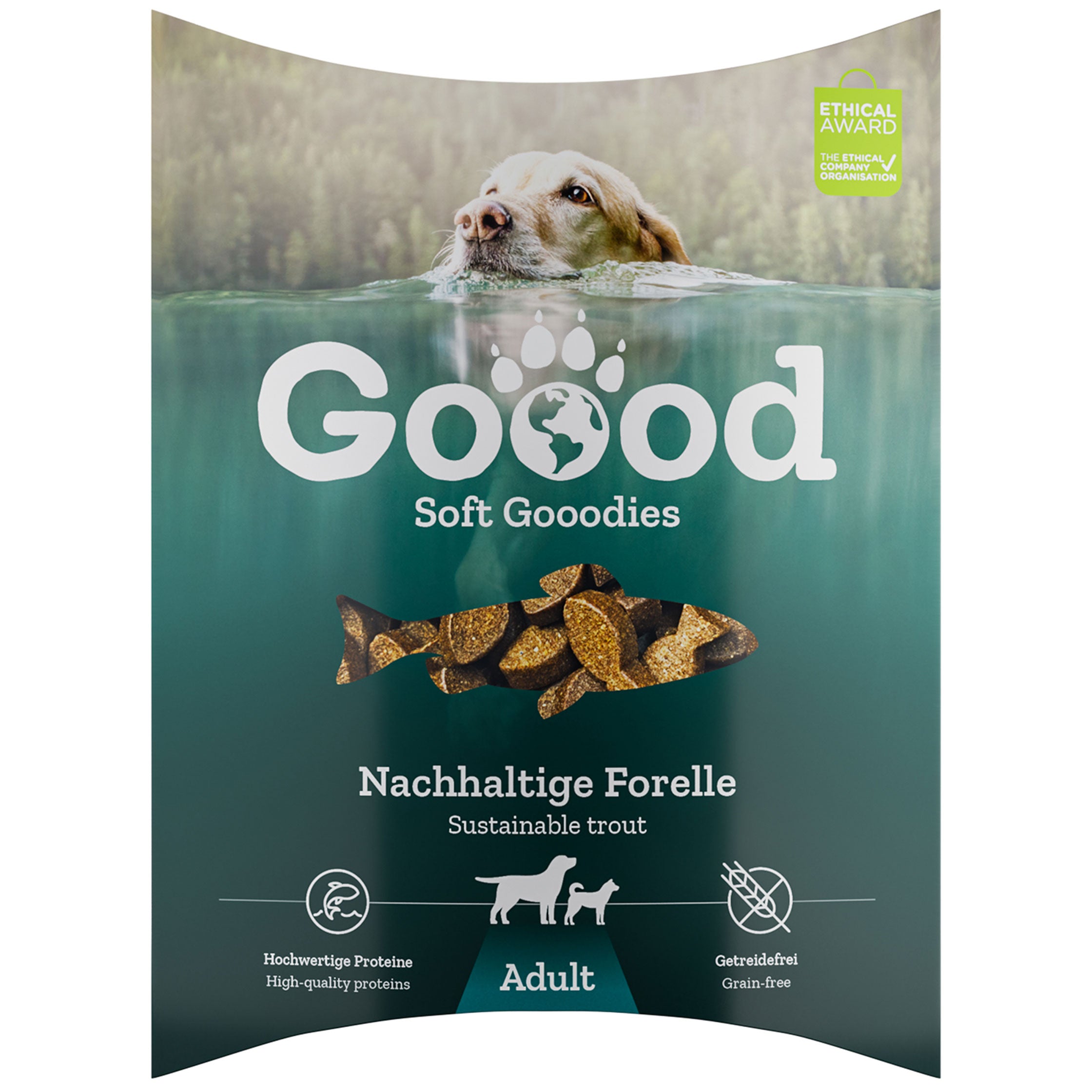 Artikel mit dem Namen GOOOD Soft Gooodies Adult Nachhaltige Forelle im Shop von zoo.de , dem Onlineshop für nachhaltiges Hundefutter und Katzenfutter.