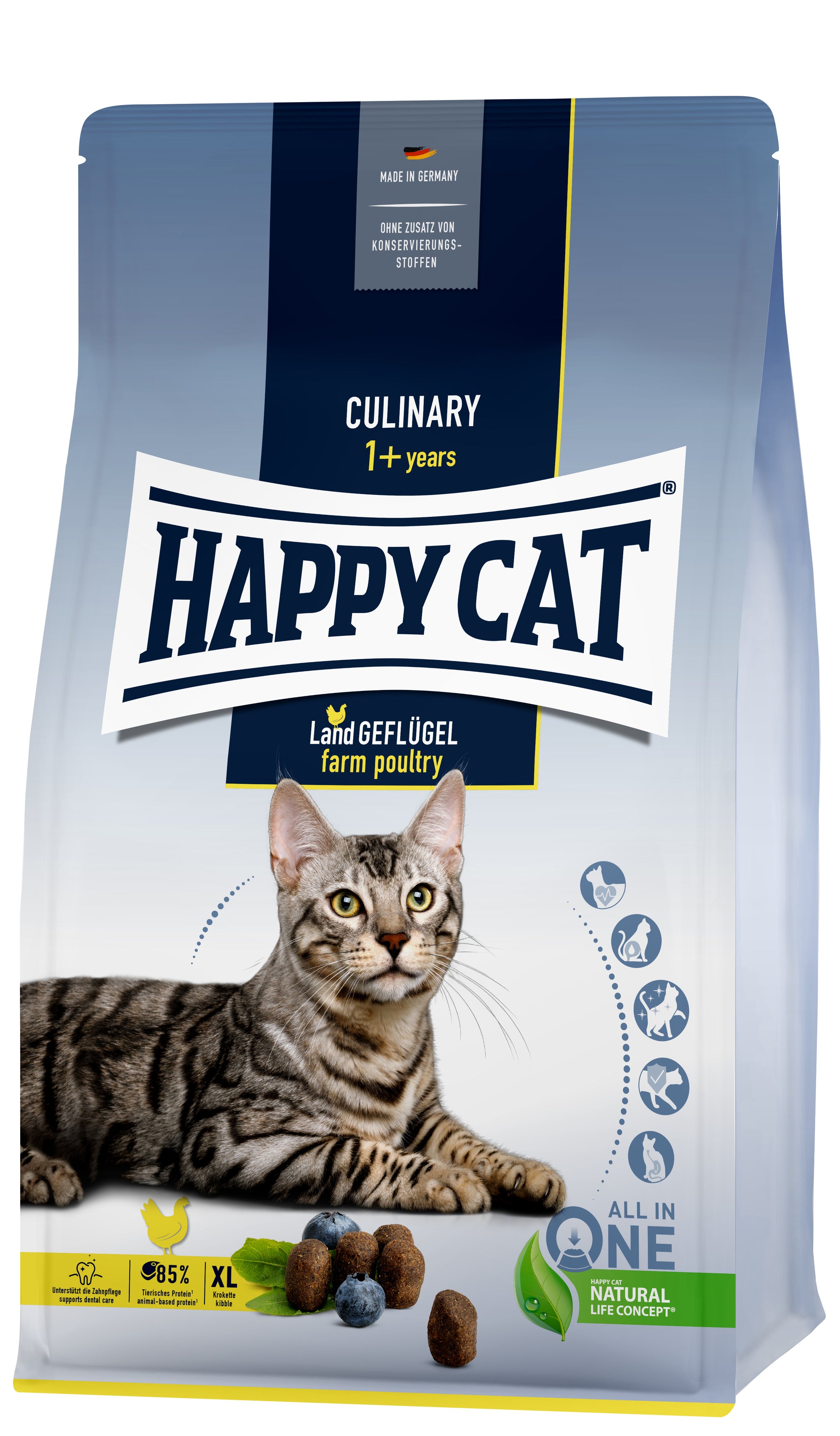 Artikel mit dem Namen Happy Cat Culinary Adult Land Geflügel im Shop von zoo.de , dem Onlineshop für nachhaltiges Hundefutter und Katzenfutter.