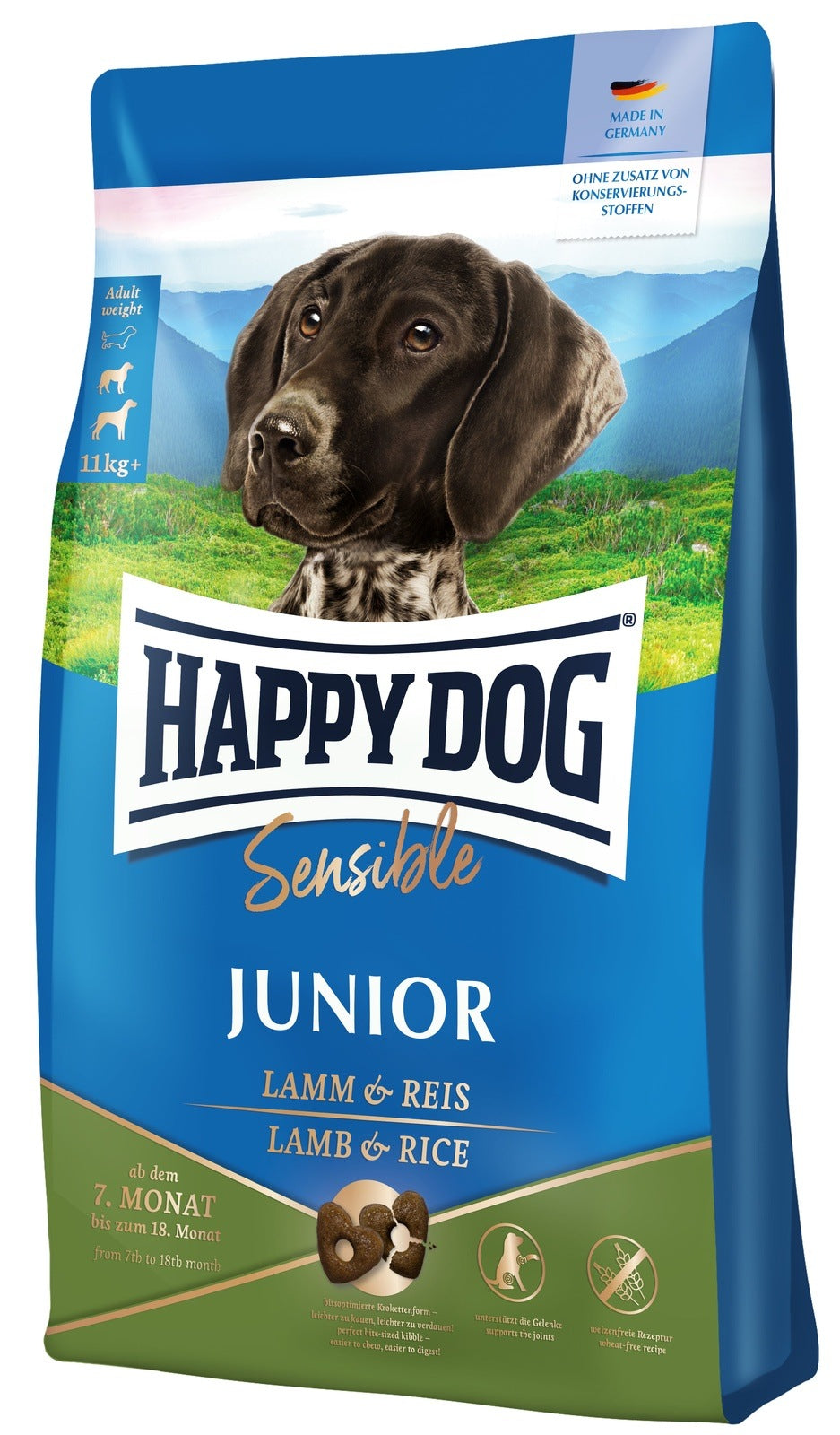 Artikel mit dem Namen Happy Dog Sensible Junior Lamm & Reis im Shop von zoo.de , dem Onlineshop für nachhaltiges Hundefutter und Katzenfutter.