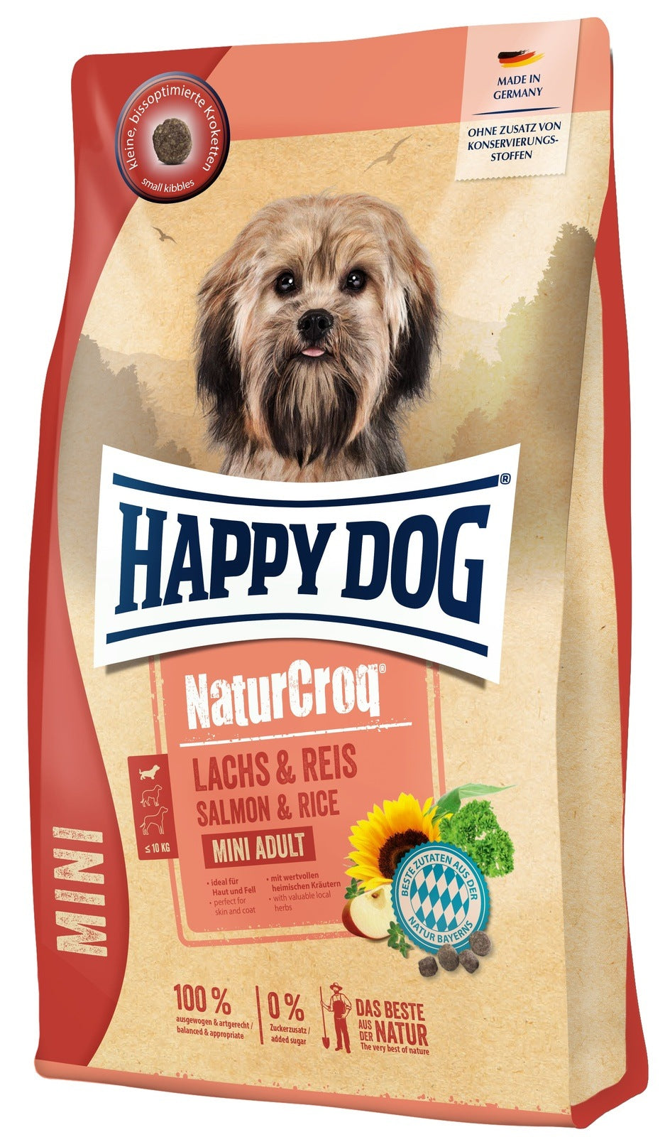 Artikel mit dem Namen Happy Dog NaturCroq Mini Lachs & Reis im Shop von zoo.de , dem Onlineshop für nachhaltiges Hundefutter und Katzenfutter.