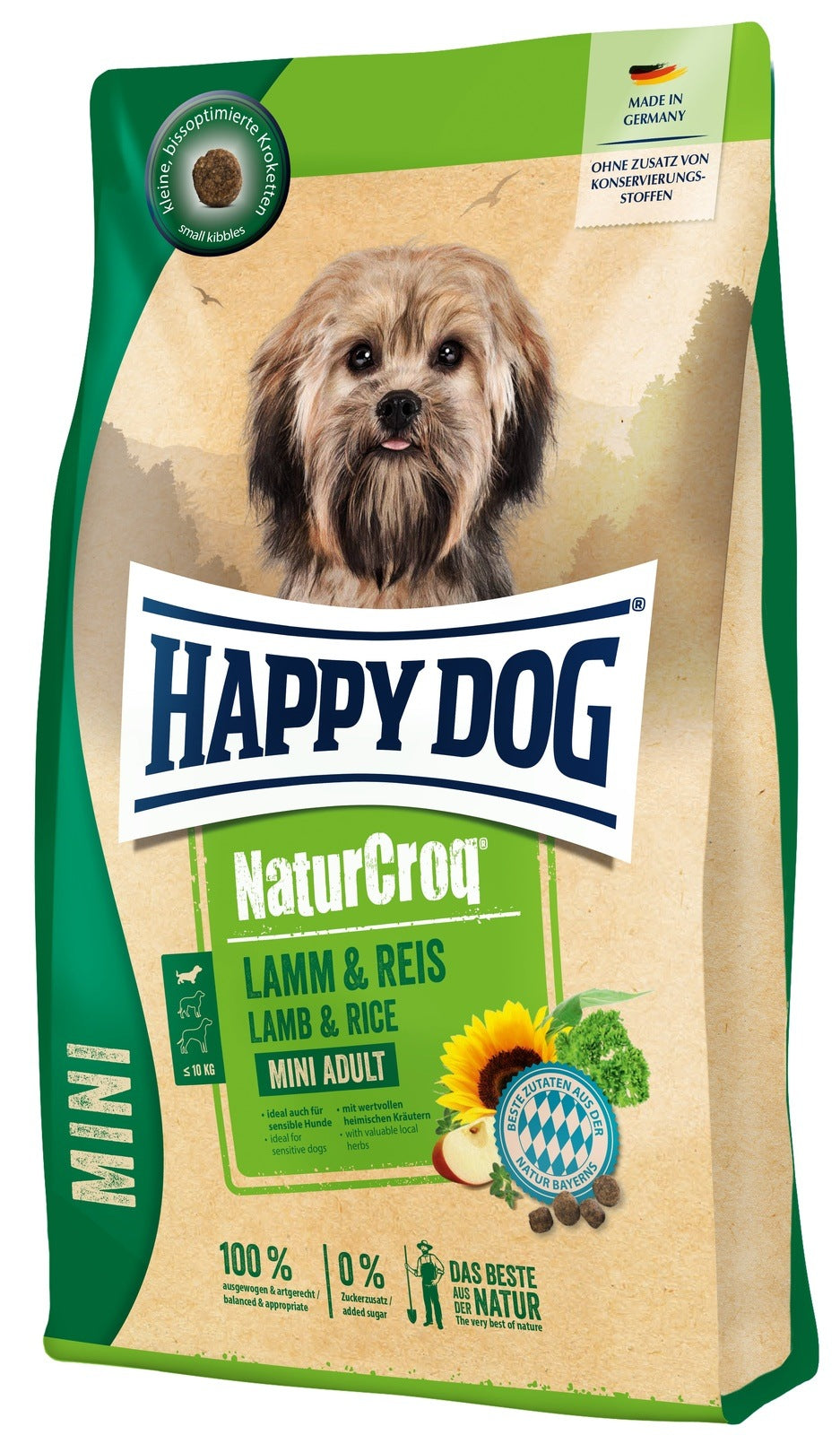 Artikel mit dem Namen Happy Dog NaturCroq Mini Lamm & Reis im Shop von zoo.de , dem Onlineshop für nachhaltiges Hundefutter und Katzenfutter.