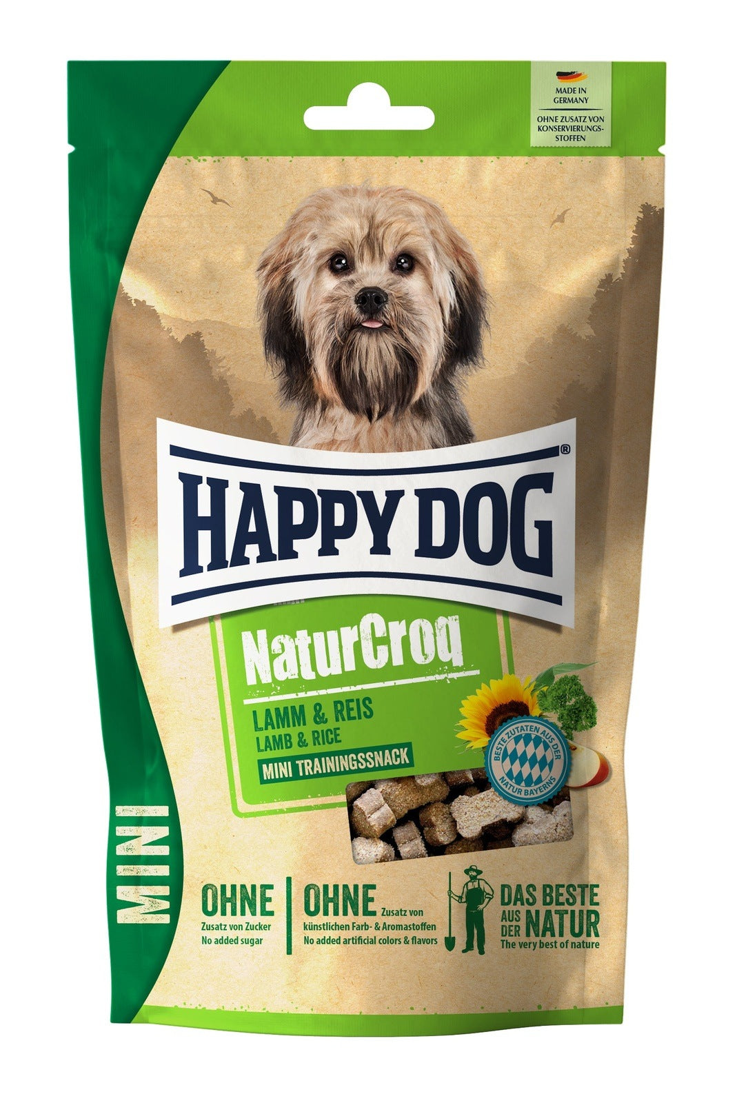 Artikel mit dem Namen Happy Dog NaturCroq Mini Snack Lamm & Reis im Shop von zoo.de , dem Onlineshop für nachhaltiges Hundefutter und Katzenfutter.