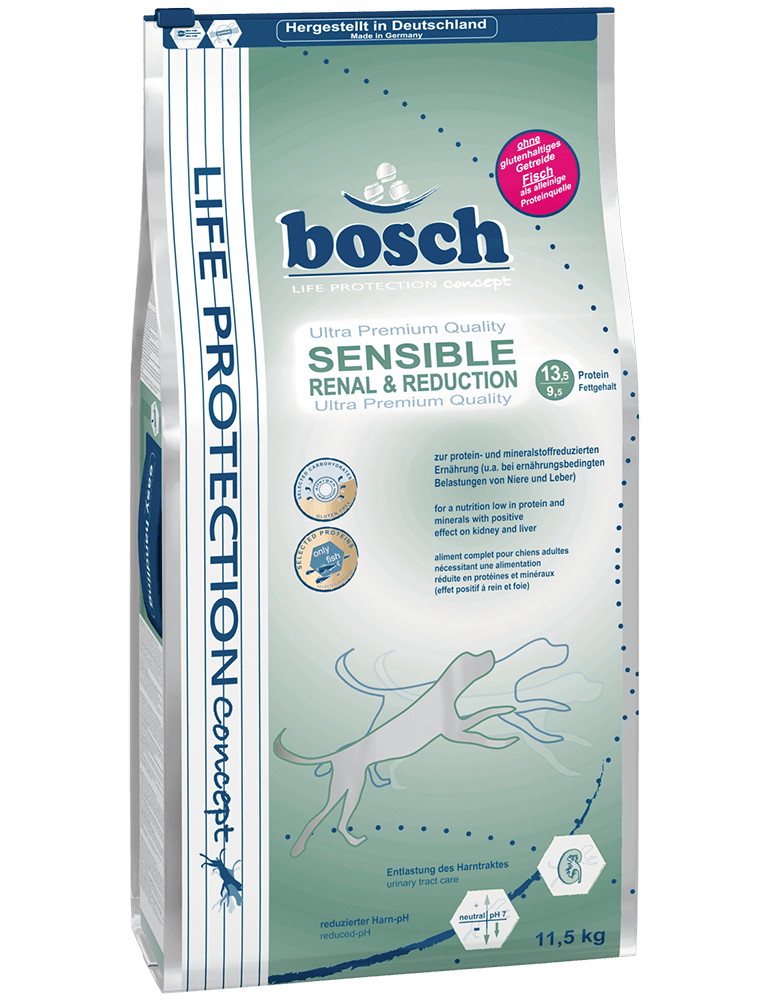 Artikel mit dem Namen Bosch Renal & Reduction im Shop von zoo.de , dem Onlineshop für nachhaltiges Hundefutter und Katzenfutter.