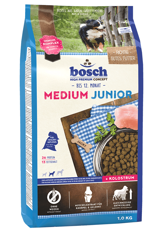 Artikel mit dem Namen Bosch Medium Junior im Shop von zoo.de , dem Onlineshop für nachhaltiges Hundefutter und Katzenfutter.