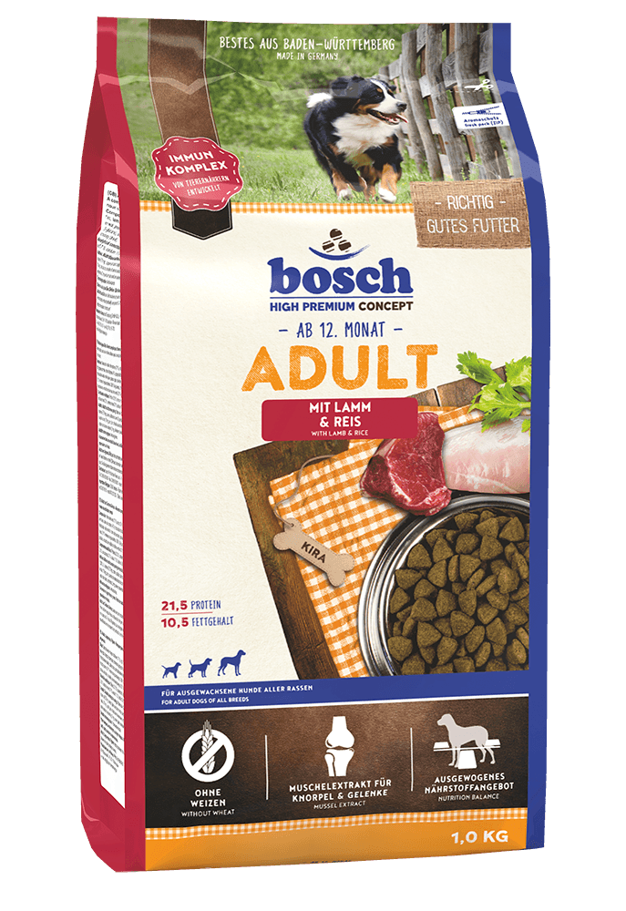 Artikel mit dem Namen Bosch Adult mit Lamm und Reis im Shop von zoo.de , dem Onlineshop für nachhaltiges Hundefutter und Katzenfutter.