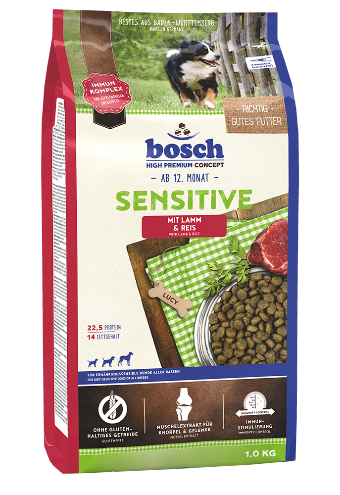 Artikel mit dem Namen Bosch Adult Sensitive Lamm &amp; Reis im Shop von zoo.de , dem Onlineshop für nachhaltiges Hundefutter und Katzenfutter.