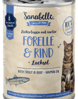 Artikel mit dem Namen Sanabelle Nassfutter mit Forelle & Rind im Shop von zoo.de , dem Onlineshop für nachhaltiges Hundefutter und Katzenfutter.