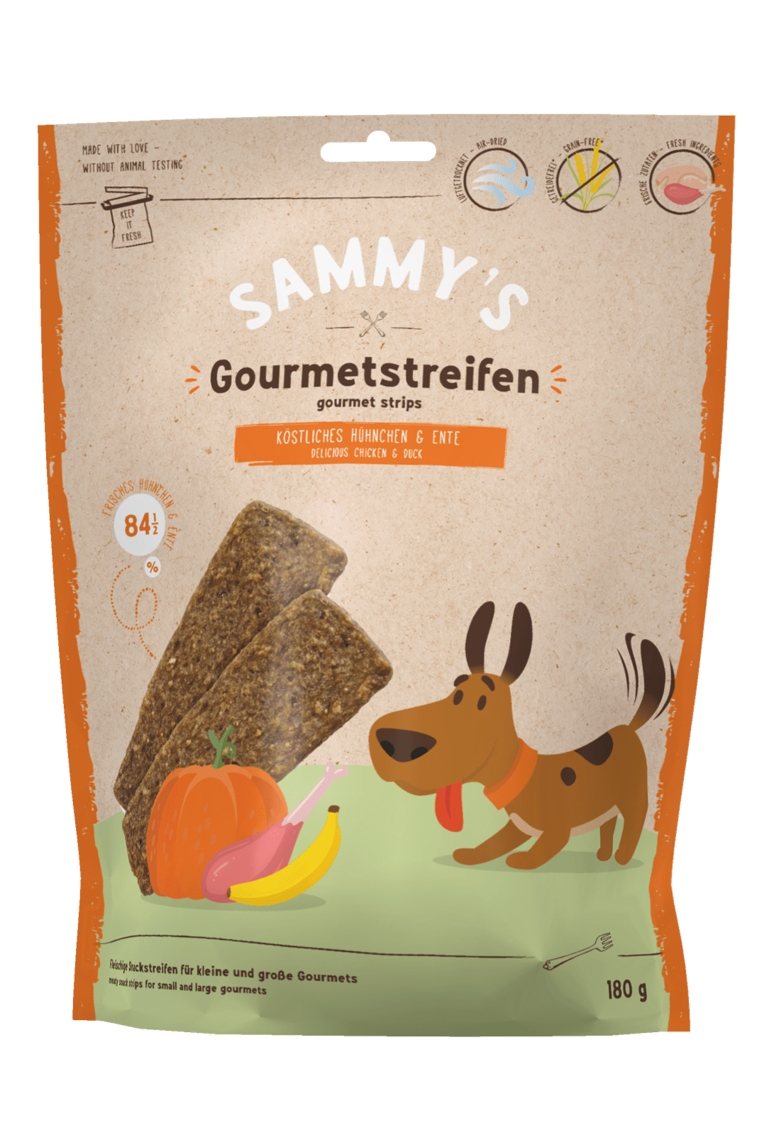 Artikel mit dem Namen Bosch Sammy's Gourmetstreifen Huhn&Ente Hundesnack im Shop von zoo.de , dem Onlineshop für nachhaltiges Hundefutter und Katzenfutter.