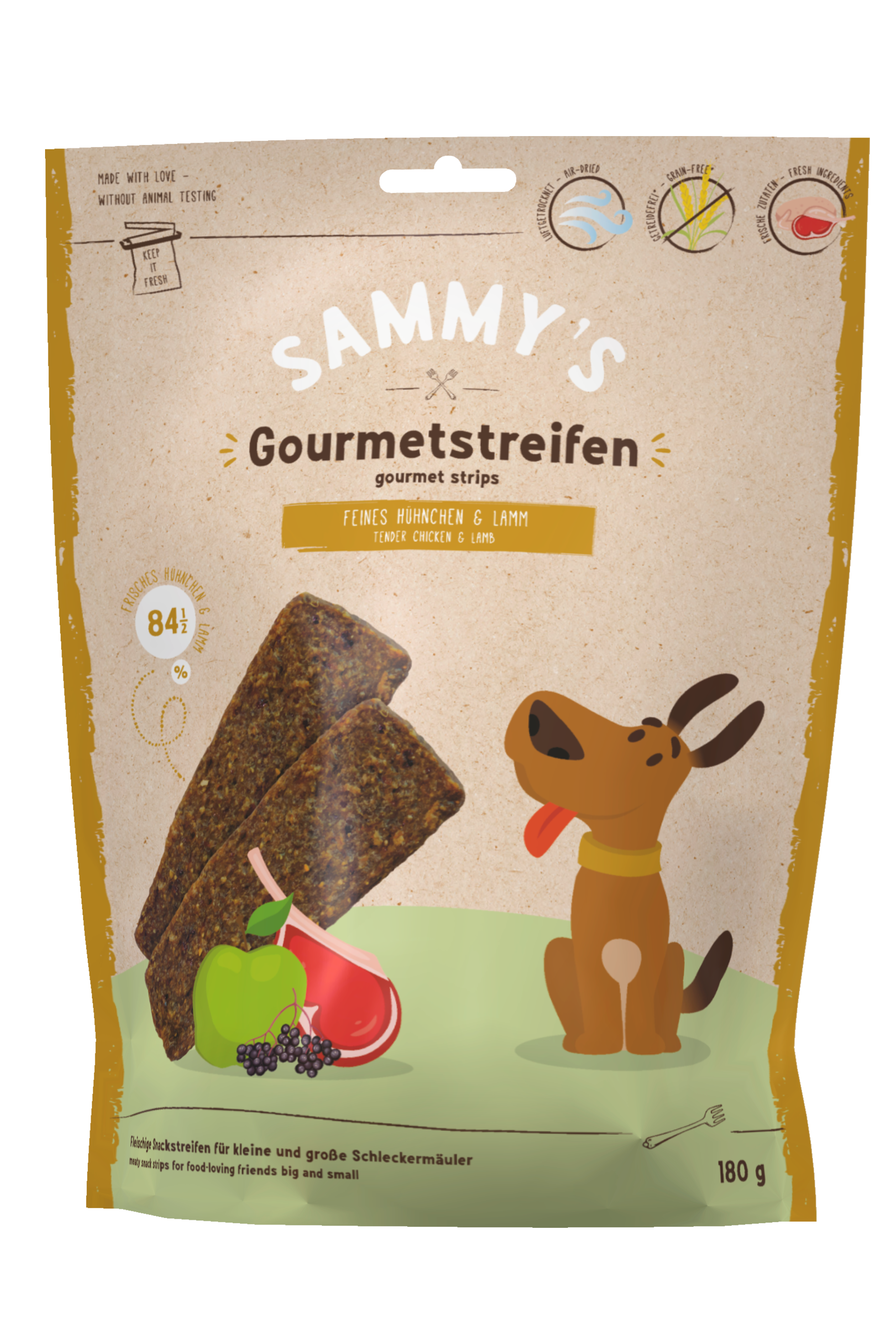 Artikel mit dem Namen Bosch Sammy&#39;s Gourmetstreifen Huhn&amp;Lamm Hundesnack im Shop von zoo.de , dem Onlineshop für nachhaltiges Hundefutter und Katzenfutter.