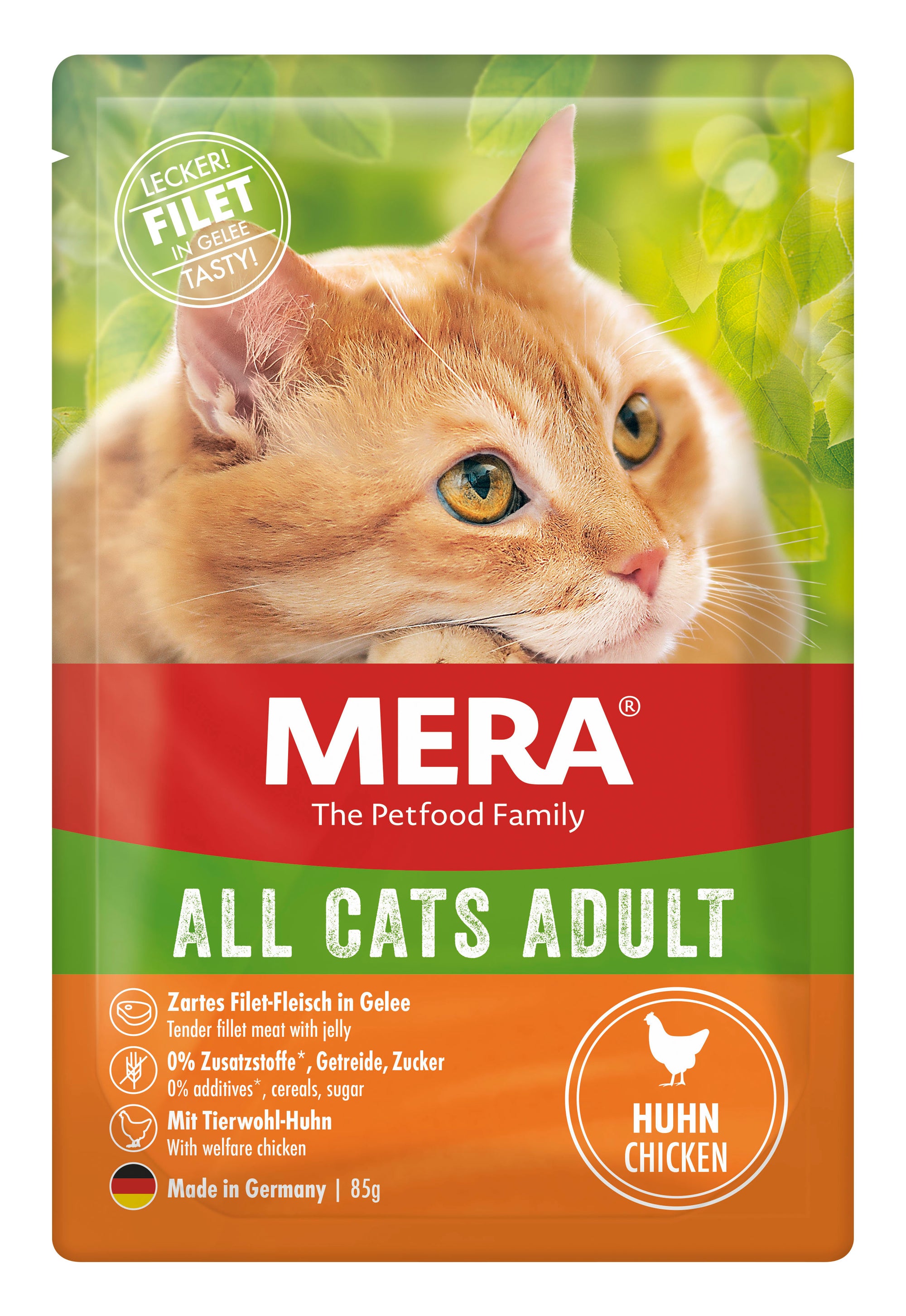 Artikel mit dem Namen MERA Cats Adult Huhn im Shop von zoo.de , dem Onlineshop für nachhaltiges Hundefutter und Katzenfutter.