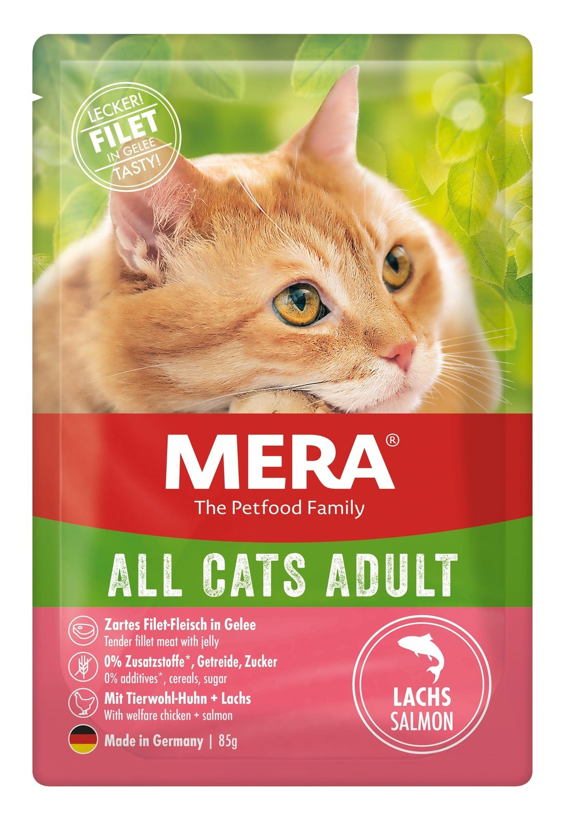 Artikel mit dem Namen MERA Cats Adult Lachs im Shop von zoo.de , dem Onlineshop für nachhaltiges Hundefutter und Katzenfutter.