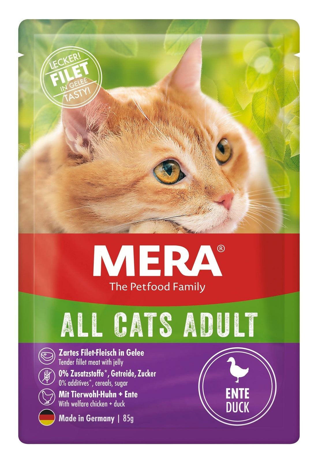 Artikel mit dem Namen MERA Cats Adult Ente im Shop von zoo.de , dem Onlineshop für nachhaltiges Hundefutter und Katzenfutter.