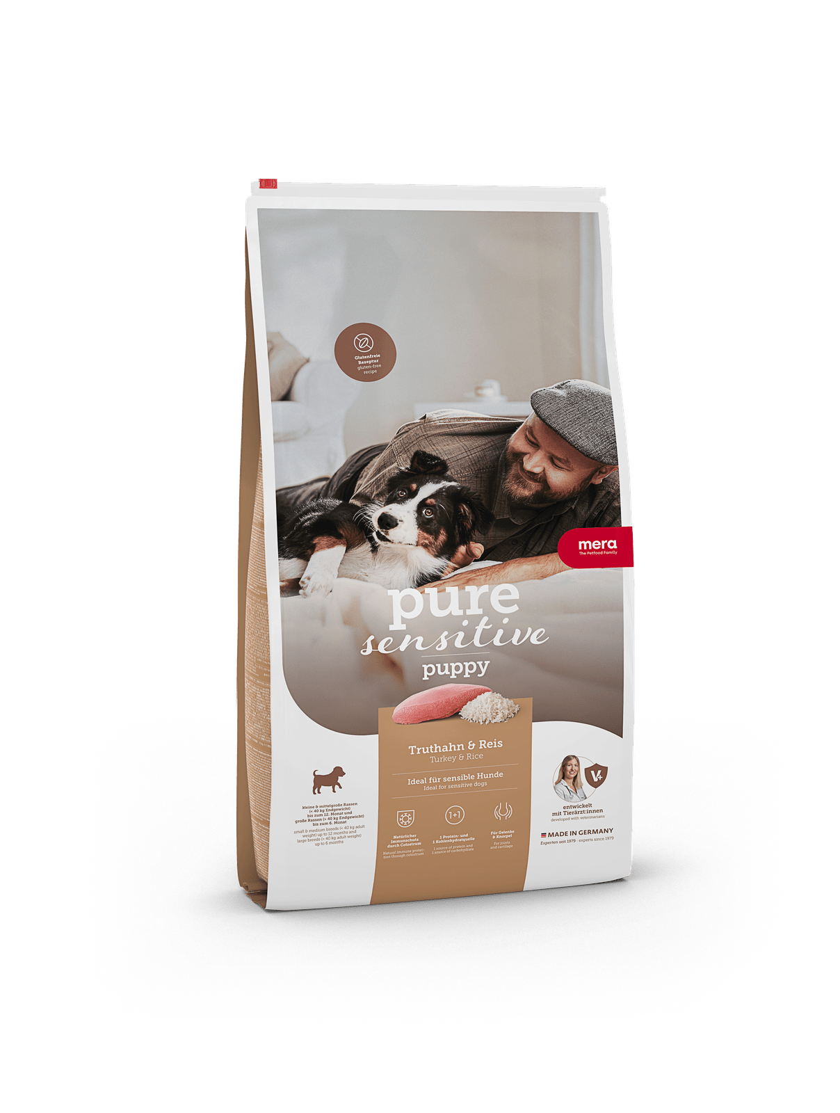 Artikel mit dem Namen Mera Dog Pure Puppy Turthahn & Reis im Shop von zoo.de , dem Onlineshop für nachhaltiges Hundefutter und Katzenfutter.