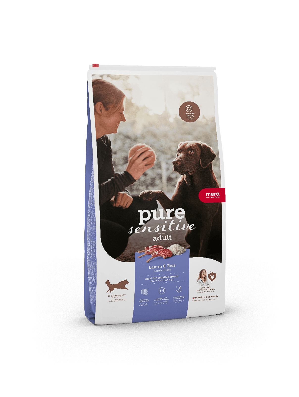 Artikel mit dem Namen MERA pure sensitive Adult Lamm & Reis im Shop von zoo.de , dem Onlineshop für nachhaltiges Hundefutter und Katzenfutter.