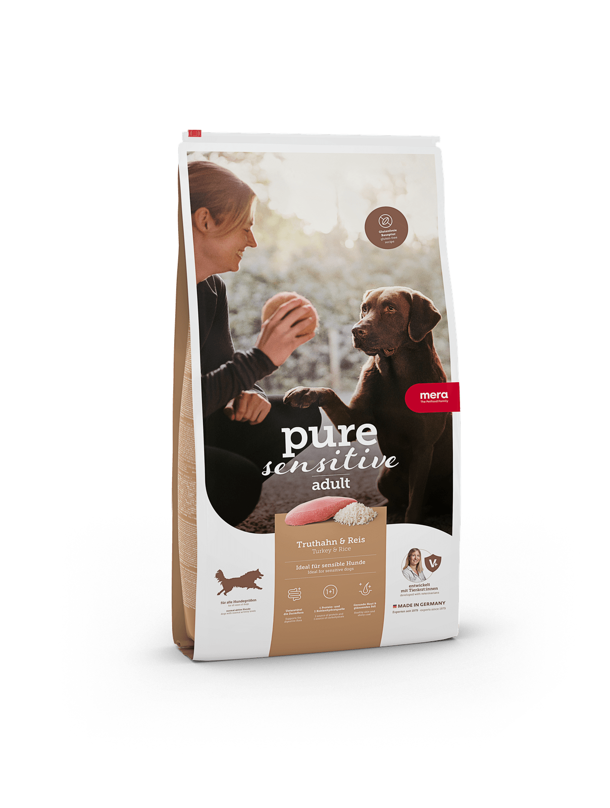 Artikel mit dem Namen Mera Dog Pure Truthahn & Reis im Shop von zoo.de , dem Onlineshop für nachhaltiges Hundefutter und Katzenfutter.