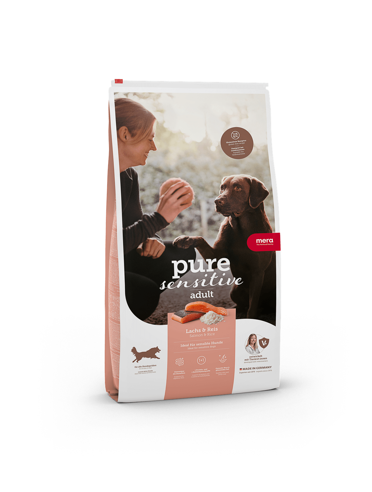 Artikel mit dem Namen Mera Dog Pure Lachs & Reis im Shop von zoo.de , dem Onlineshop für nachhaltiges Hundefutter und Katzenfutter.
