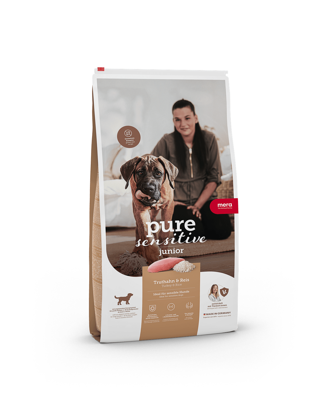Artikel mit dem Namen Mera Dog Pure Junior Truthahn &amp; Reis im Shop von zoo.de , dem Onlineshop für nachhaltiges Hundefutter und Katzenfutter.