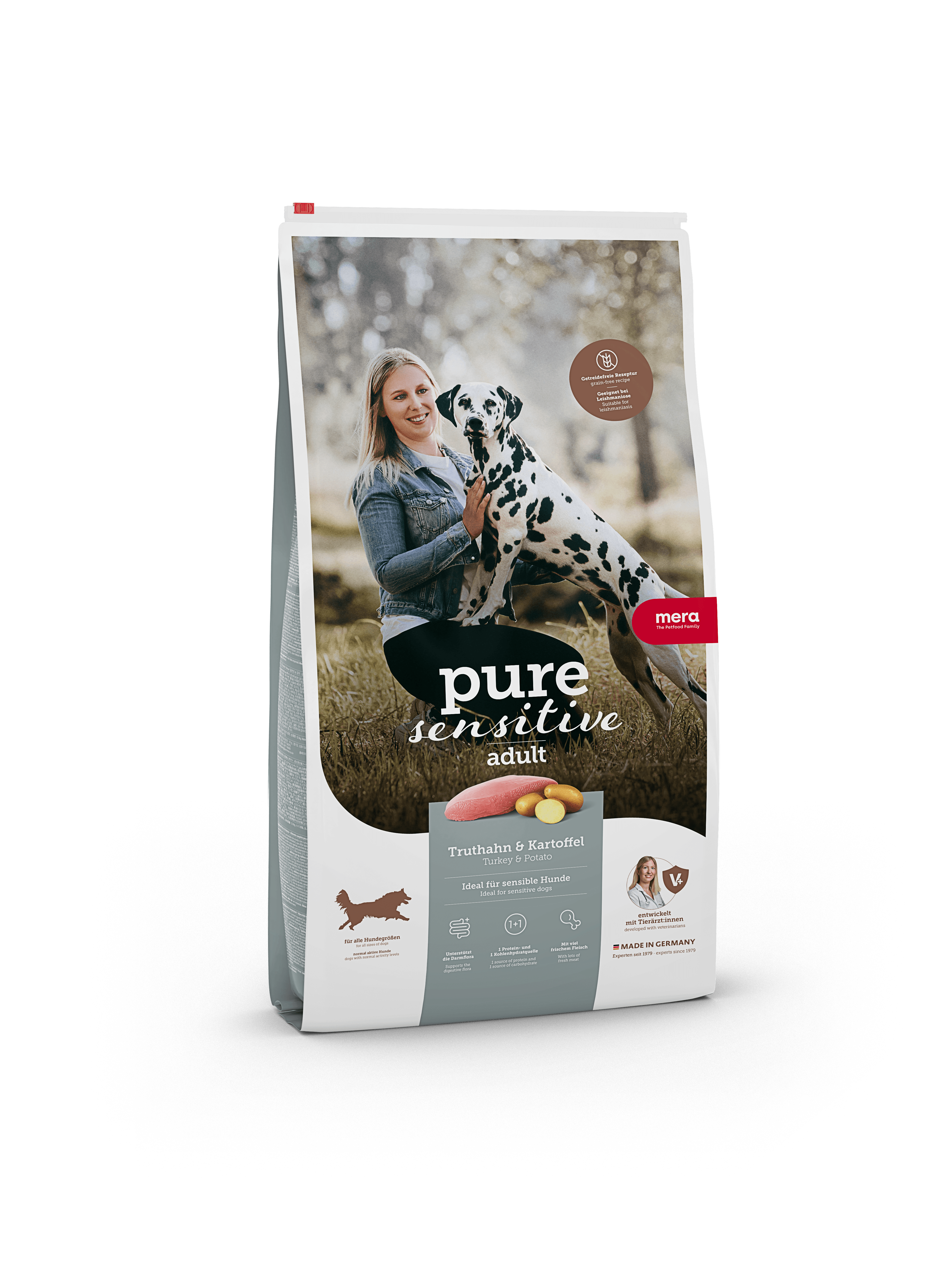 Artikel mit dem Namen MERA pure sensitive fresh meat Truthahn &amp; Kartoffel getreidefrei im Shop von zoo.de , dem Onlineshop für nachhaltiges Hundefutter und Katzenfutter.