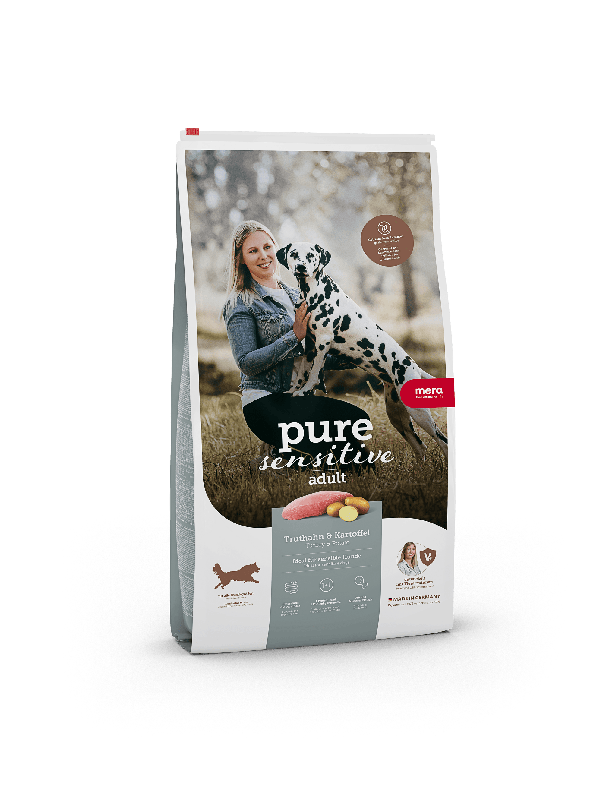 Artikel mit dem Namen MERA pure sensitive fresh meat Truthahn &amp; Kartoffel getreidefrei im Shop von zoo.de , dem Onlineshop für nachhaltiges Hundefutter und Katzenfutter.
