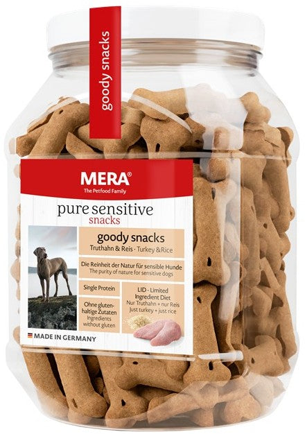 Artikel mit dem Namen Mera Dog Pure Sensible Goody Truthahn & Reis im Shop von zoo.de , dem Onlineshop für nachhaltiges Hundefutter und Katzenfutter.