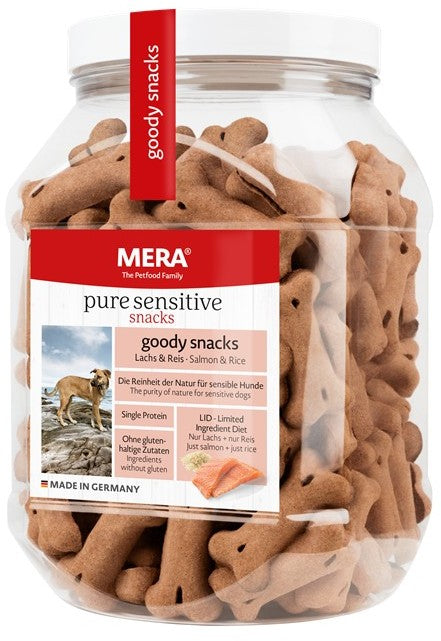 Artikel mit dem Namen Mera Dog Pure Sensible Goody Lachs im Shop von zoo.de , dem Onlineshop für nachhaltiges Hundefutter und Katzenfutter.