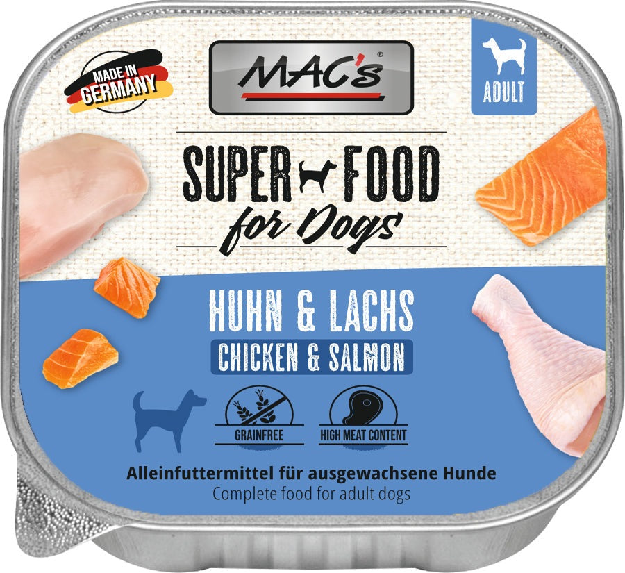Artikel mit dem Namen MAC's Dog Lachs & Hühnchen im Shop von zoo.de , dem Onlineshop für nachhaltiges Hundefutter und Katzenfutter.